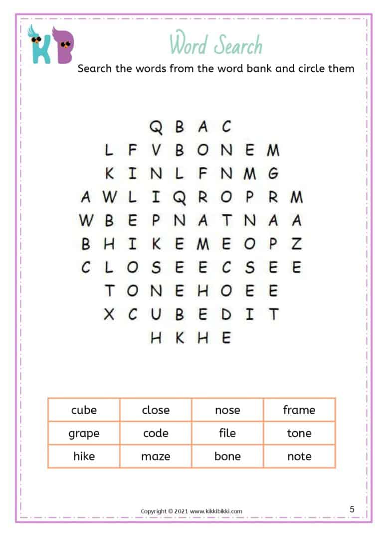 Silent e word rearrangement for kids