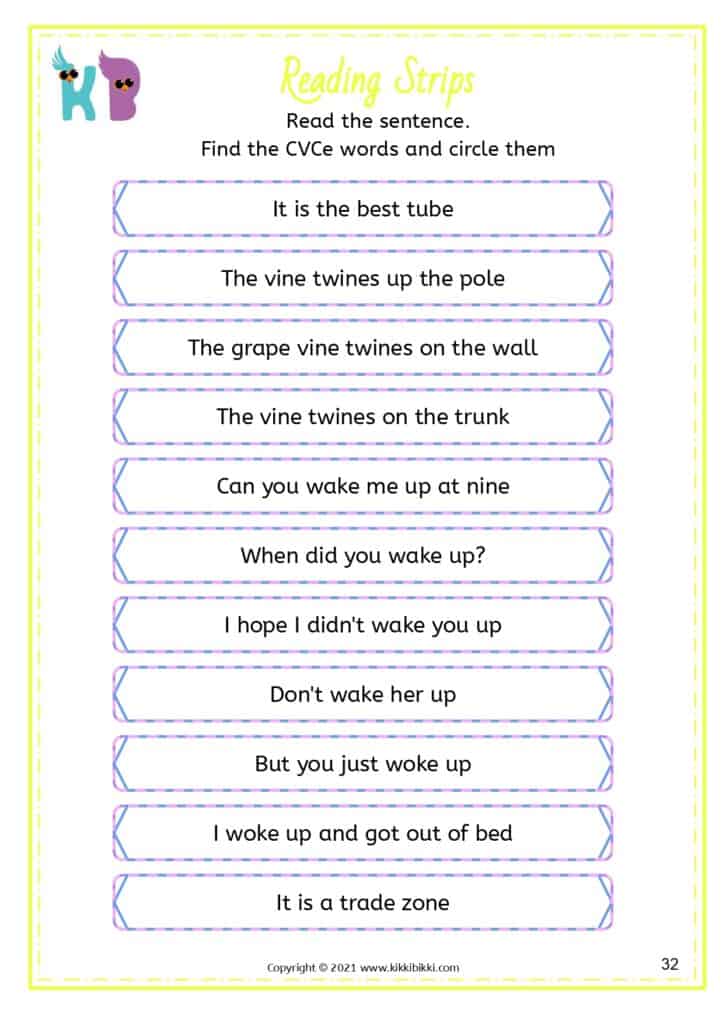 Silent e reading and writing activities