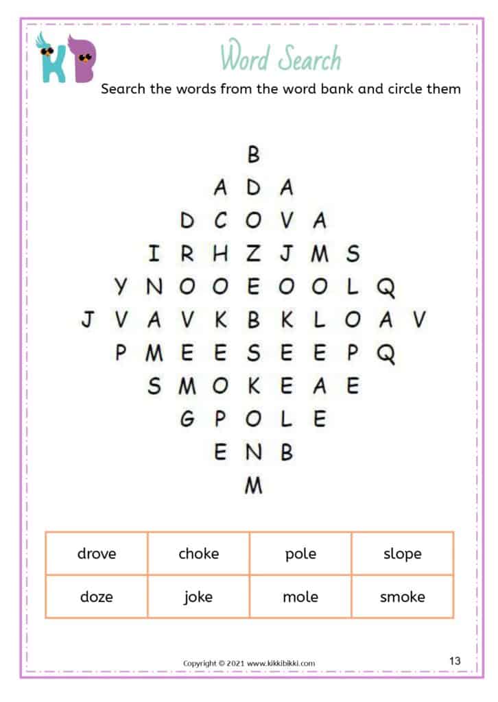 Silent e word completion for young learners