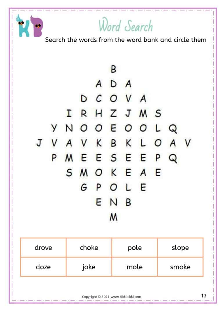Silent e word completion for young learners