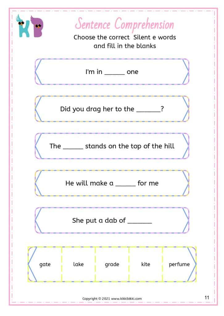 Silent e word questions and answers for kids