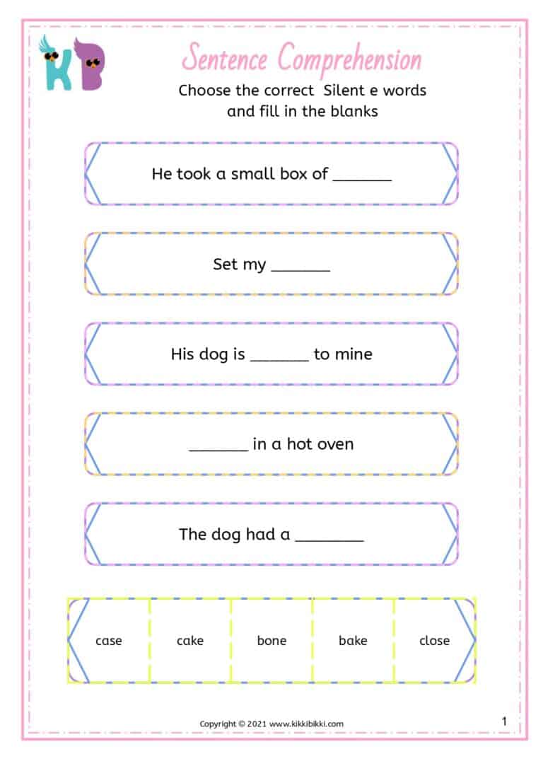 Silent e word work activities for children