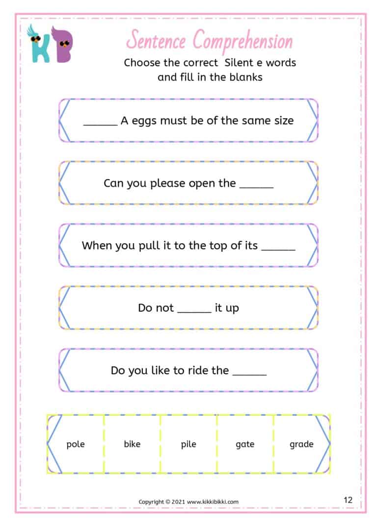 Silent e word-picture association activities