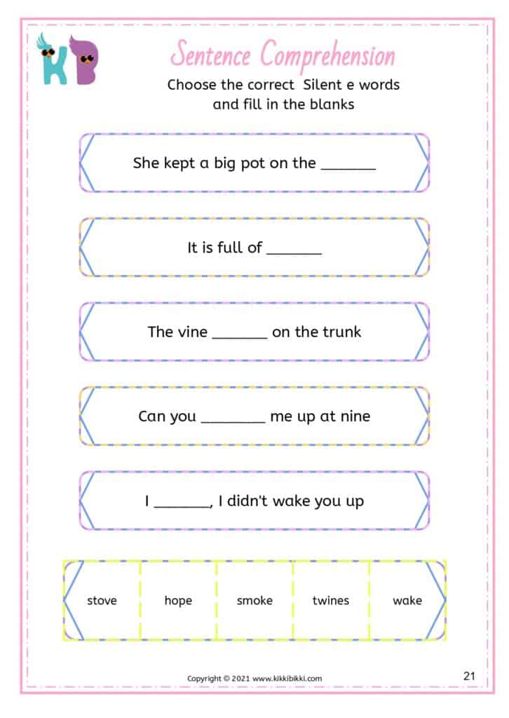 Silent e word comprehension for young learners