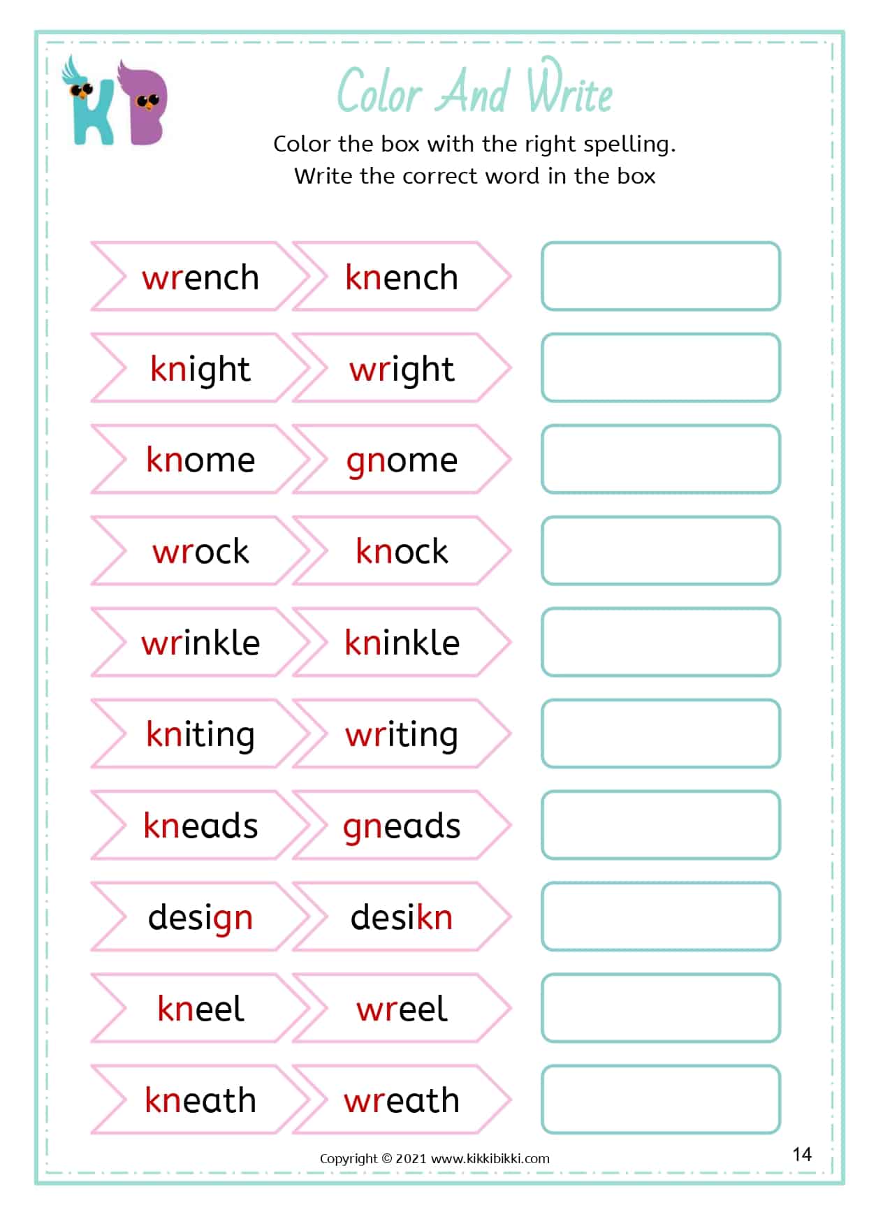 Learn to Spell wr-kn-gn Words - Free Phonics Worksheets