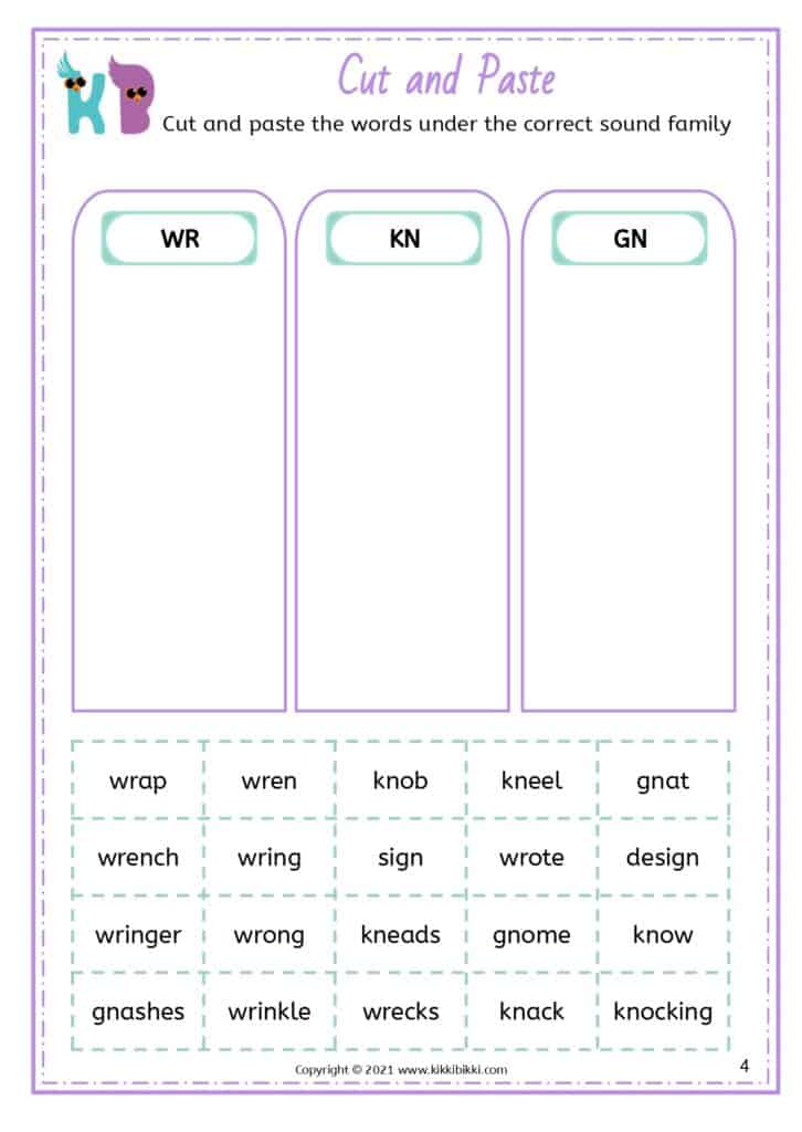 Free Printable: Alternative Spelling wr, kn, gn