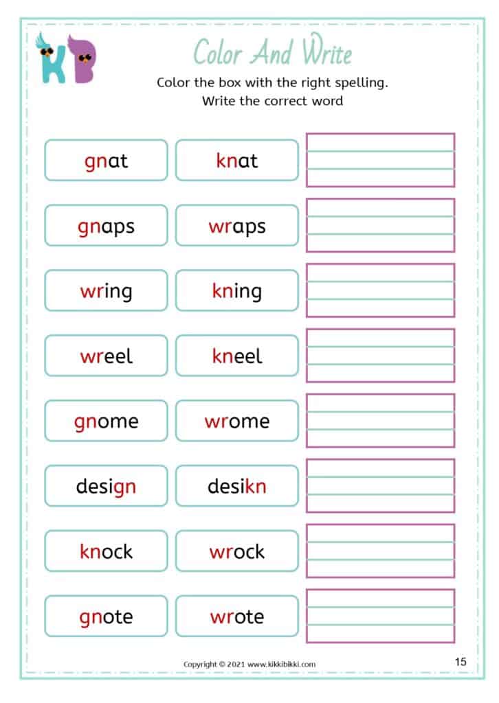 Interactive Learning: Alternative Spelling wr, kn, gn