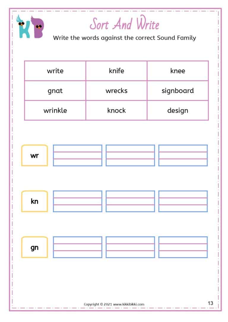 Learn to Spell wr-kn-gn Words - Free Phonics Worksheets