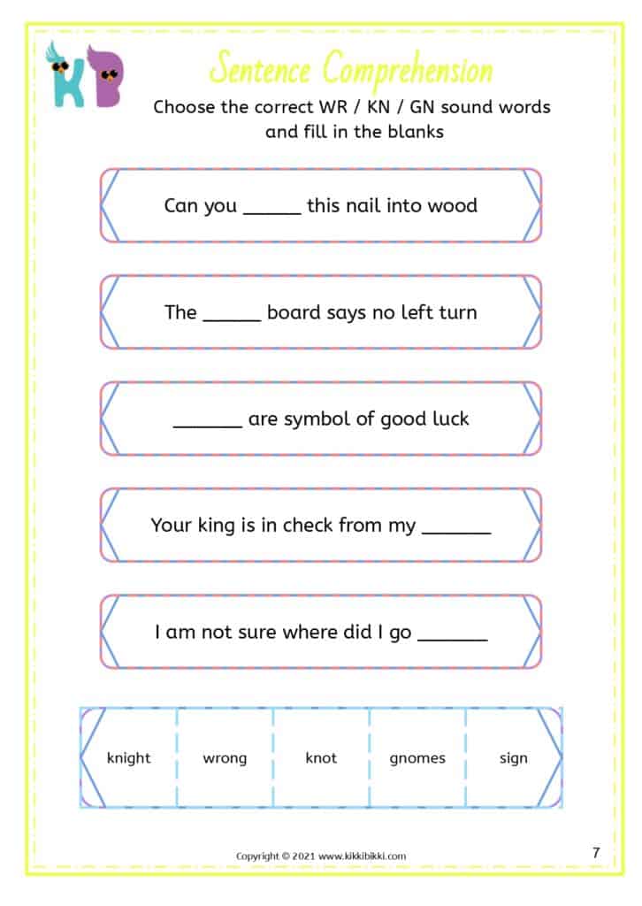 Reading Activities: wr kn gn Words