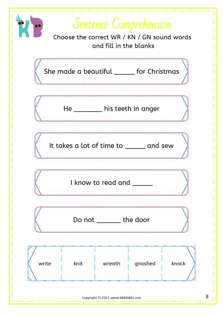 Word Families: wr kn gn Words Worksheet