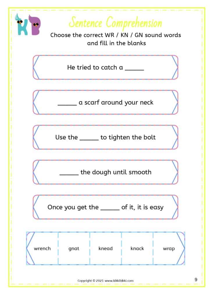 Phonics Practice with wr kn gn Words