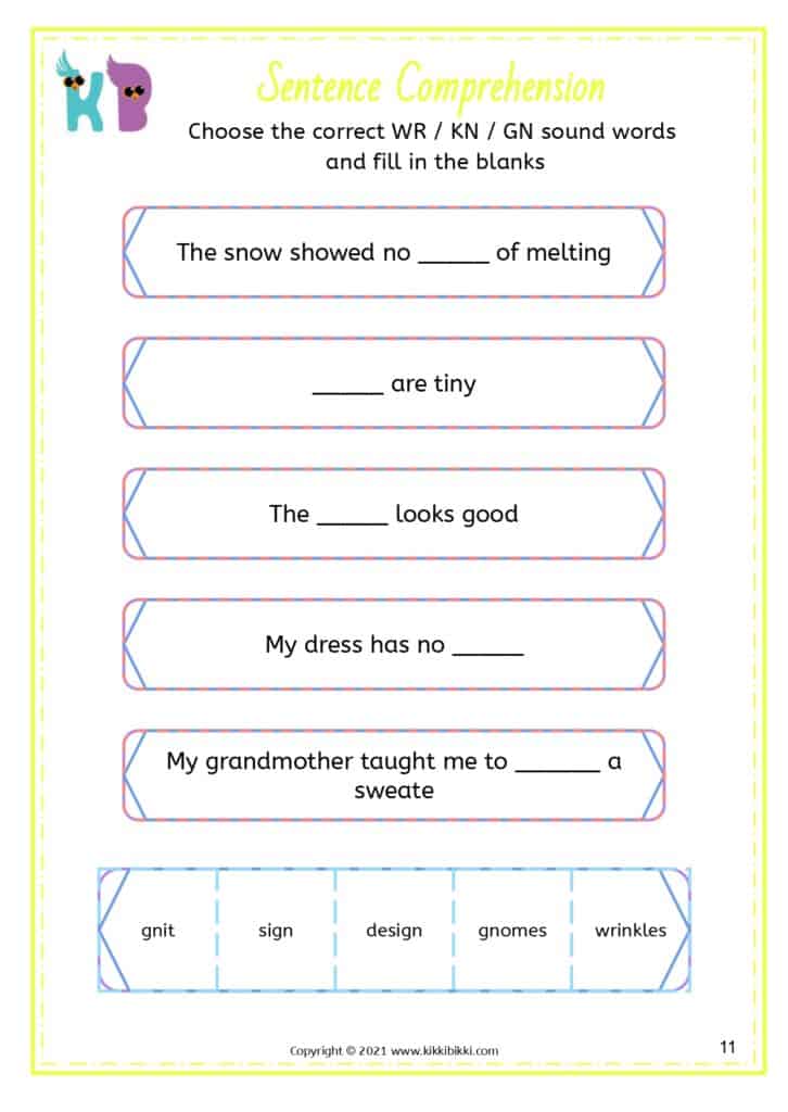 Exploring wr kn gn Words Worksheet