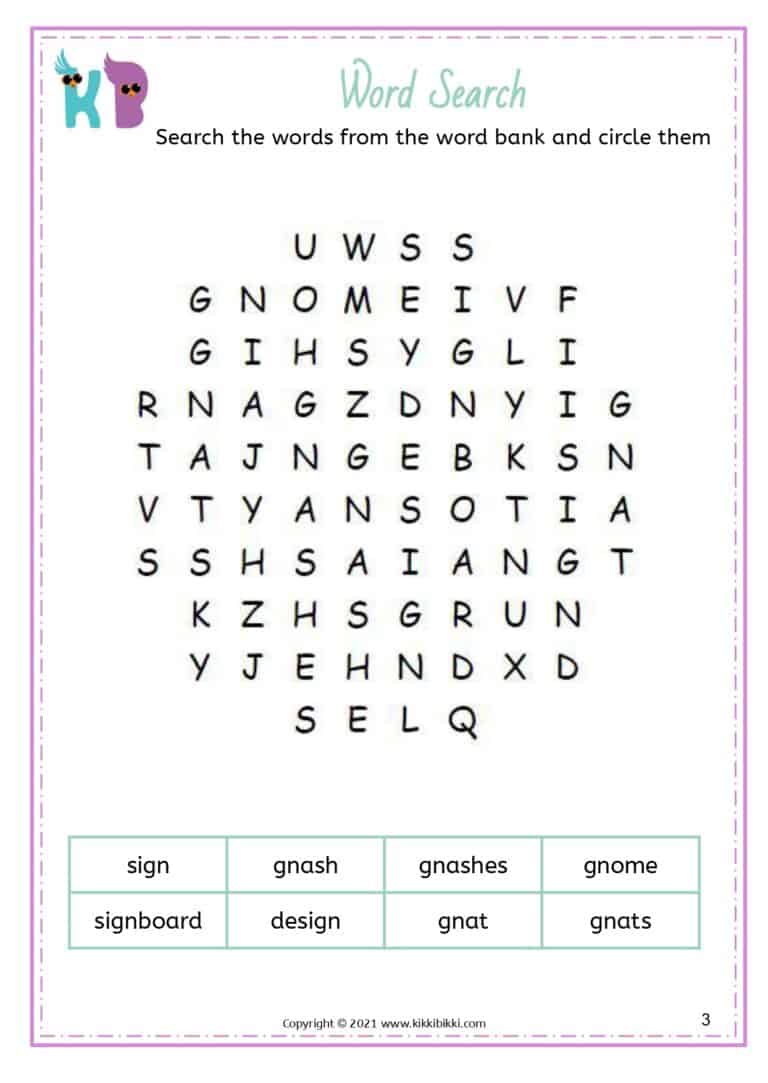 Exploring wr kn gn Words Worksheet
