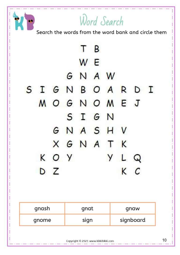 Learning Resources: wr kn gn Words