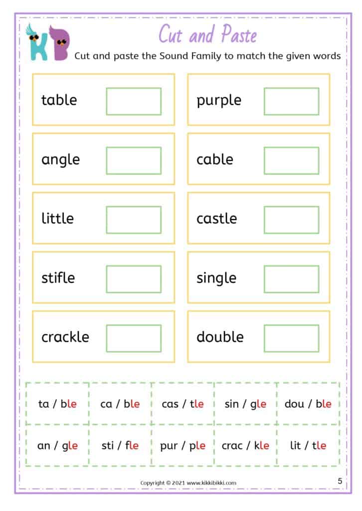 Spelling Words with le Worksheet