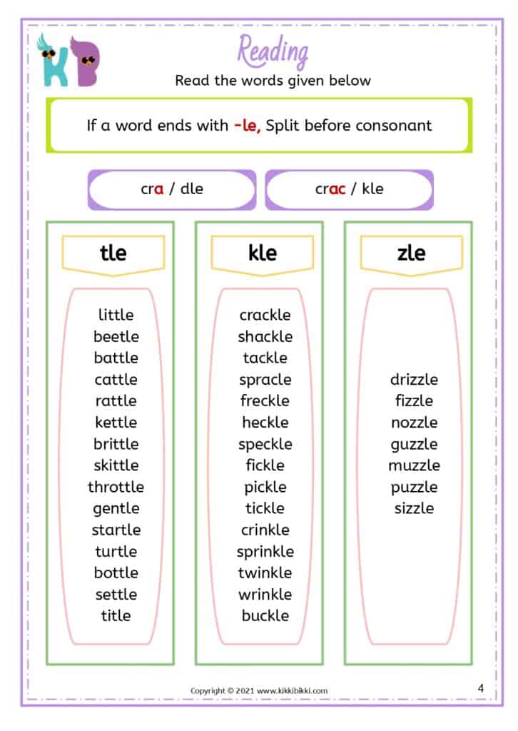 Reading Consonant le Words Worksheet
