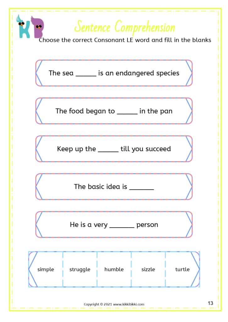 Reading Consonant le Words Worksheet