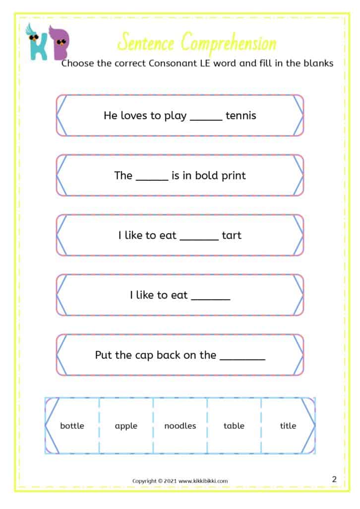 Phonics le Sound Words Worksheet