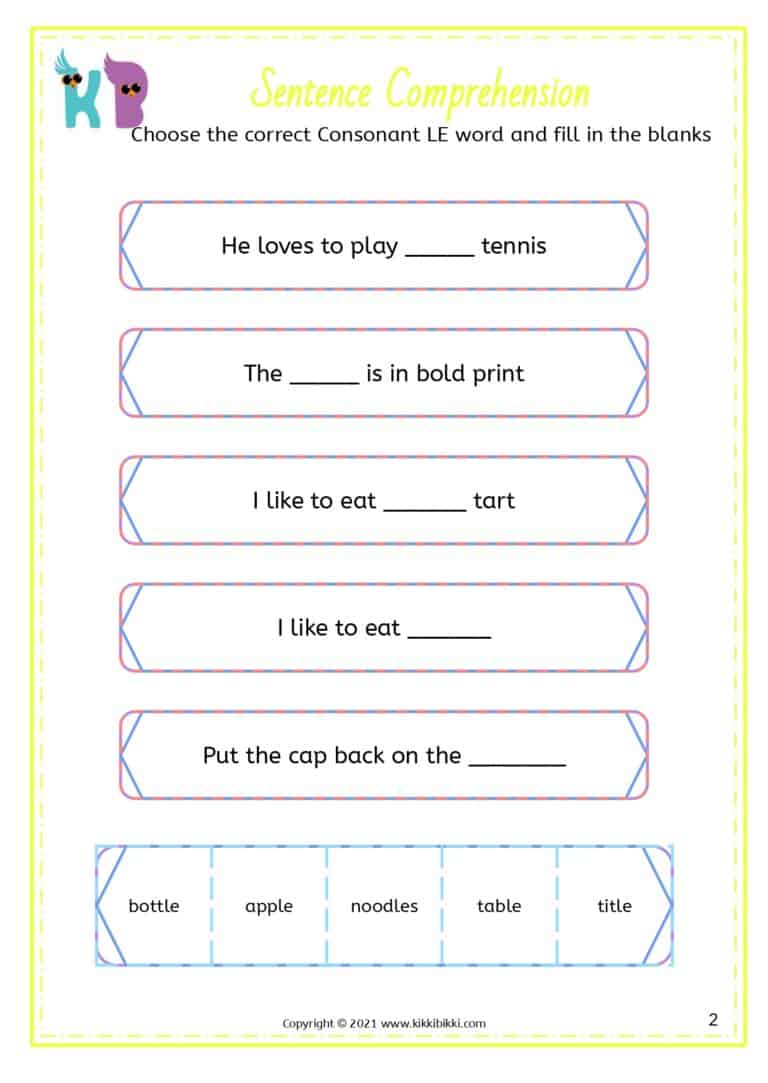 Phonics le Sound Words Worksheet