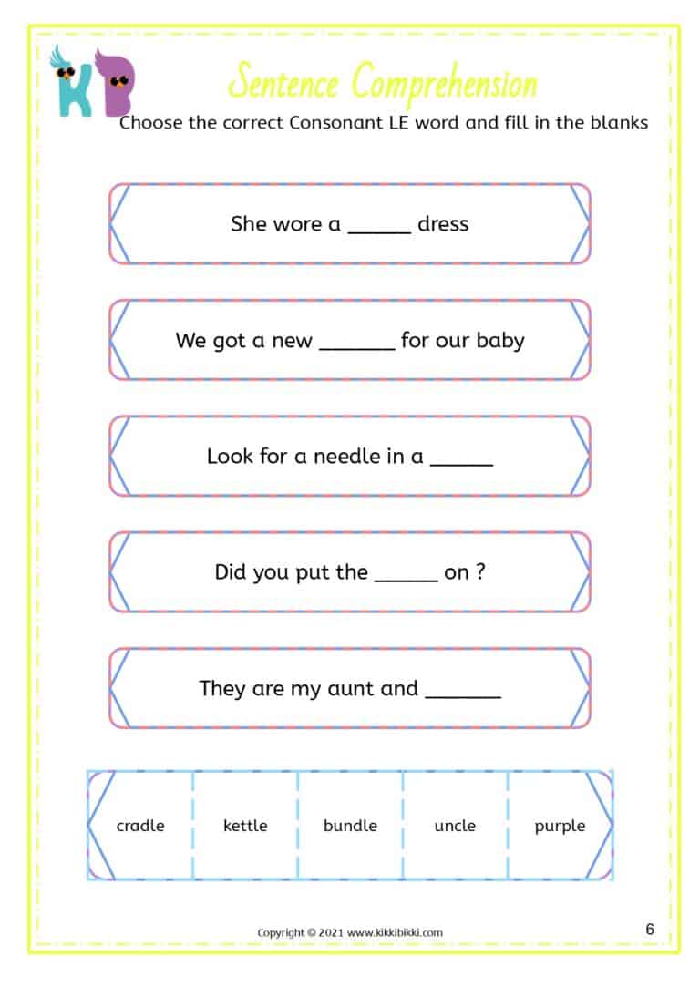 Consonant le Words Activity Sheet