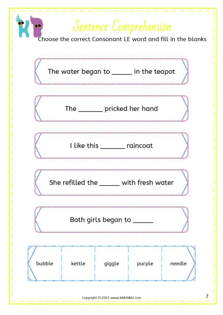 Consonant le Words Worksheet