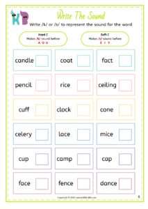 Spelling rules Soft c | Free Phonics Printable Worksheets