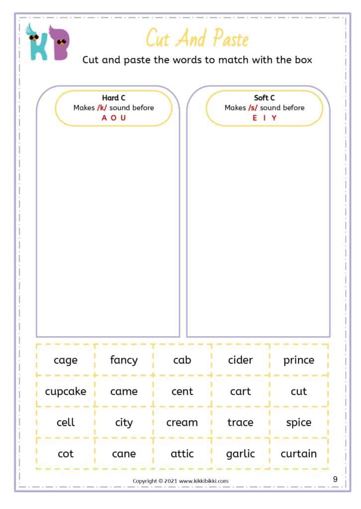 Soft C Words Spelling Worksheet