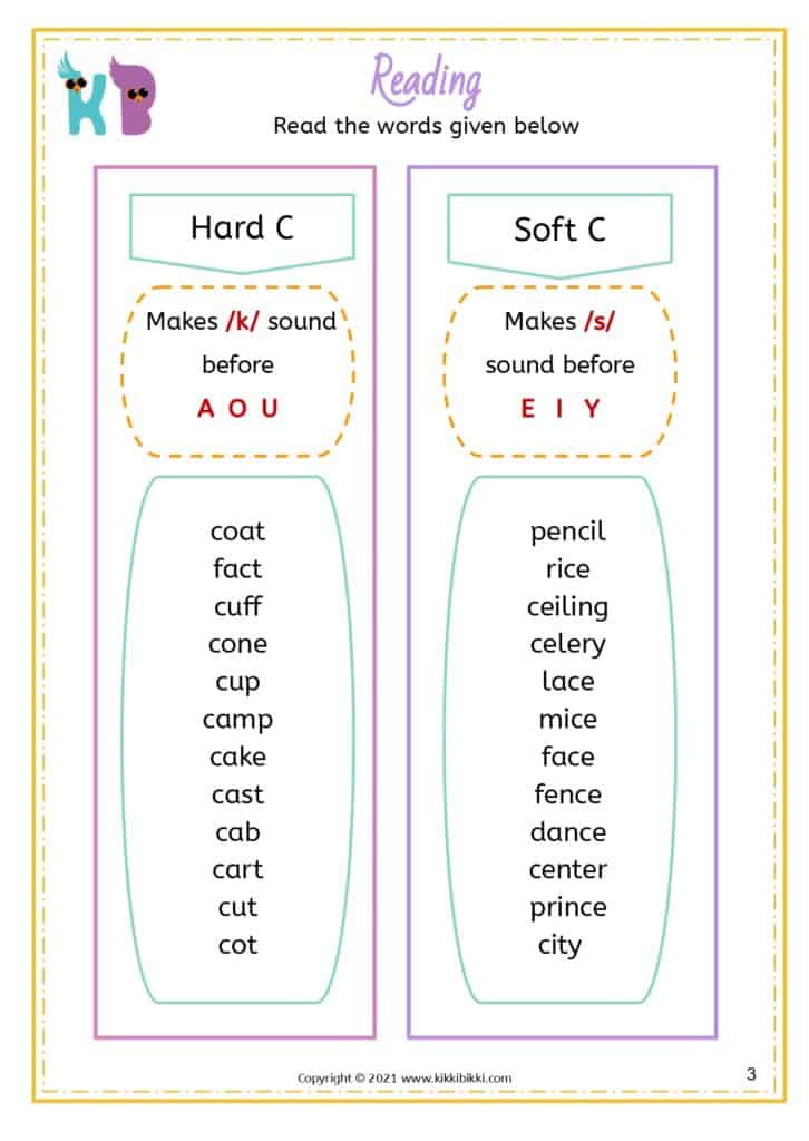Phonics Activities with Soft C Words