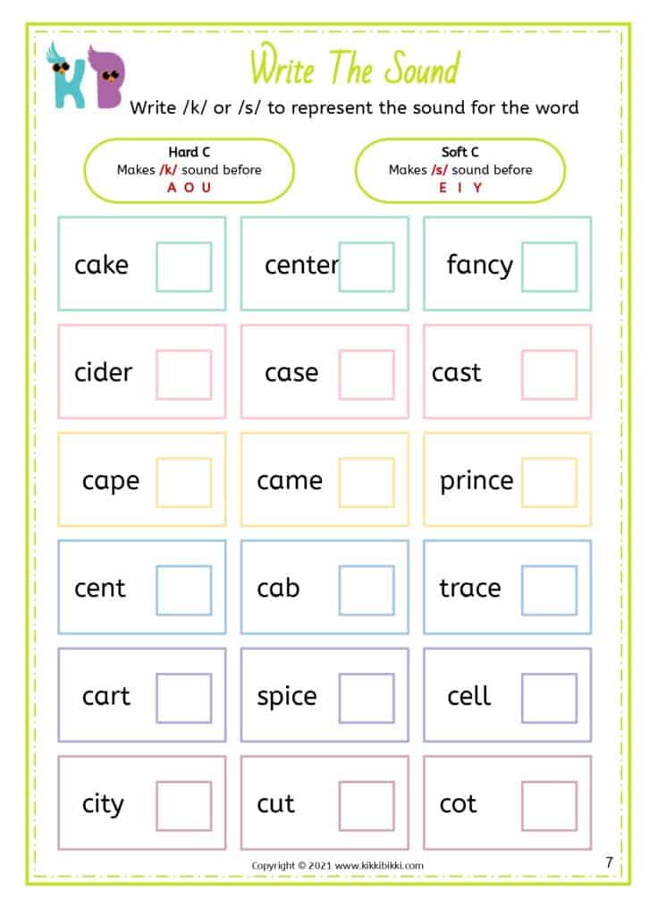 Soft C Words Spelling List Worksheet
