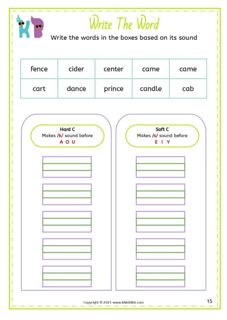 Soft C Words Learning Worksheet
