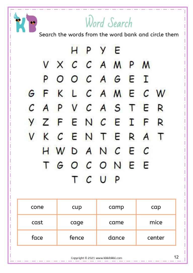 Soft C Words Spelling Activities