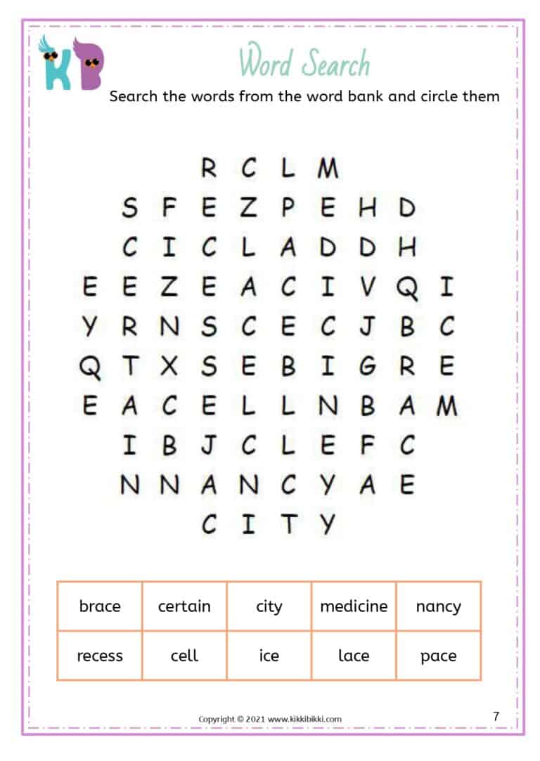 Soft C Words Spelling Fun Activity