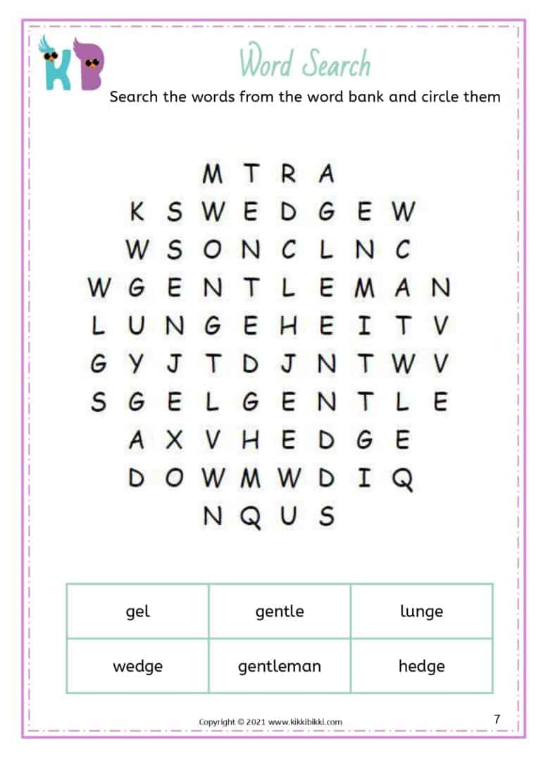 Soft C Words Exercise for Kids