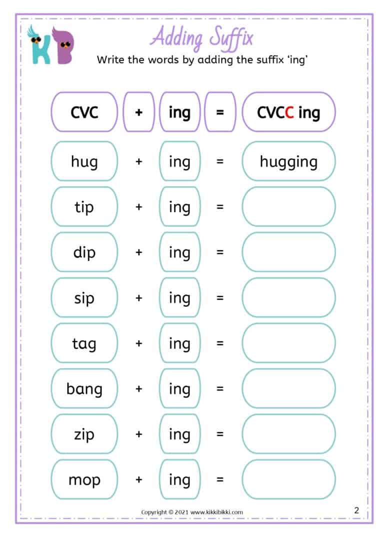 Learning Worksheet about -ing Words