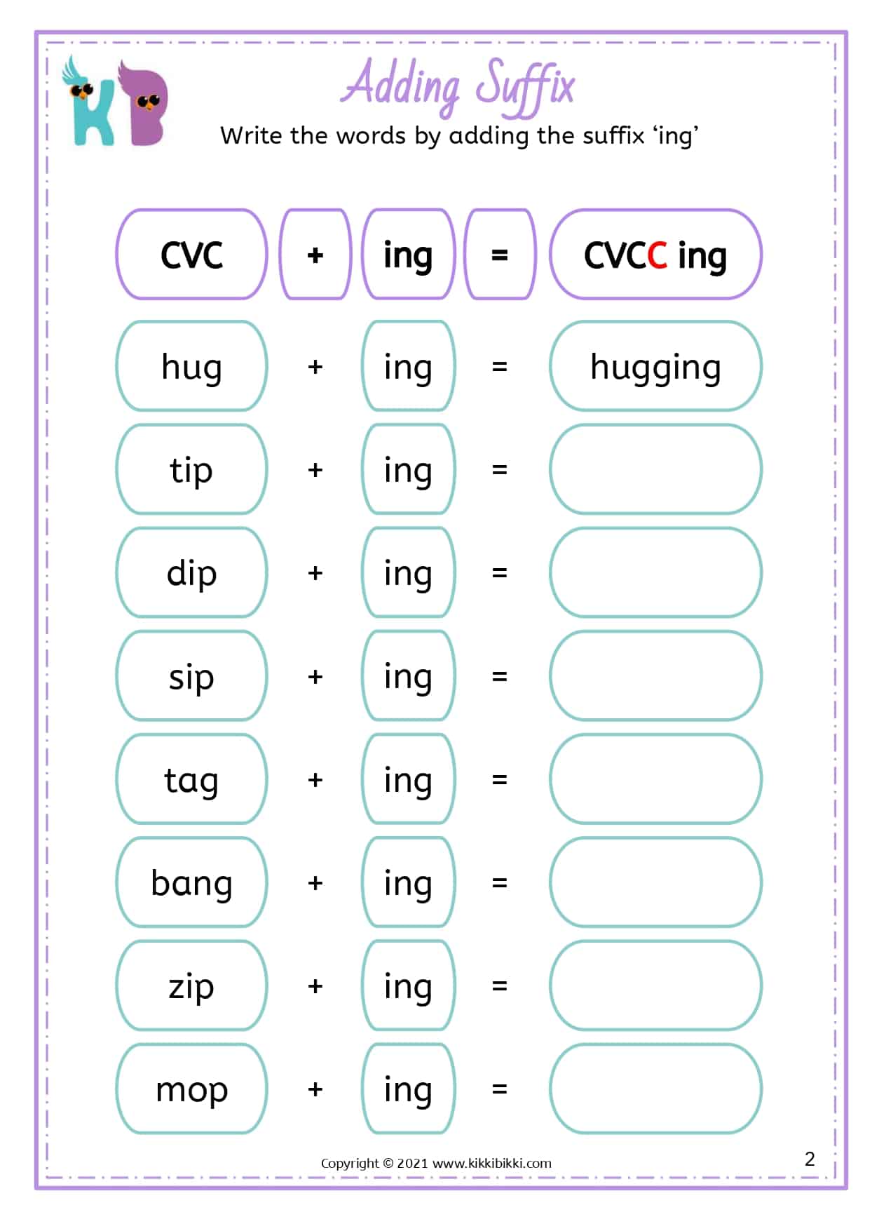 Adding Suffix-ing | Free Phonics Printable Worksheets