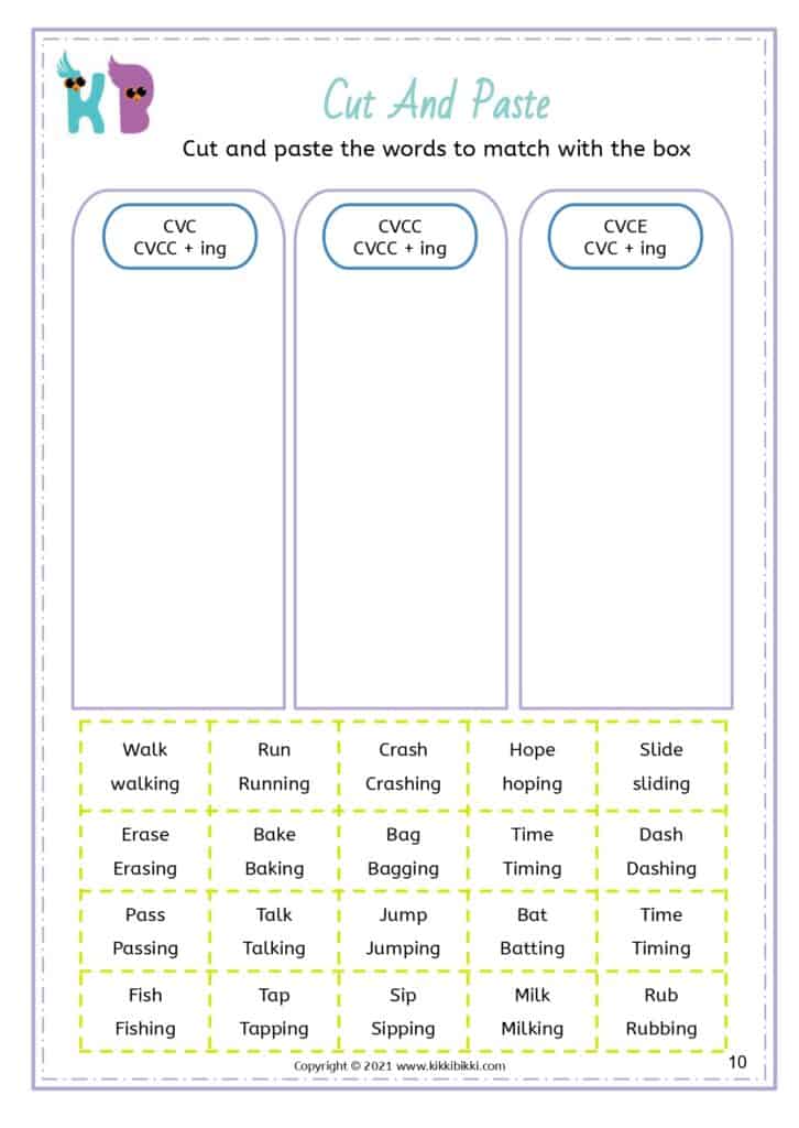 Learning Worksheet about -ing Words