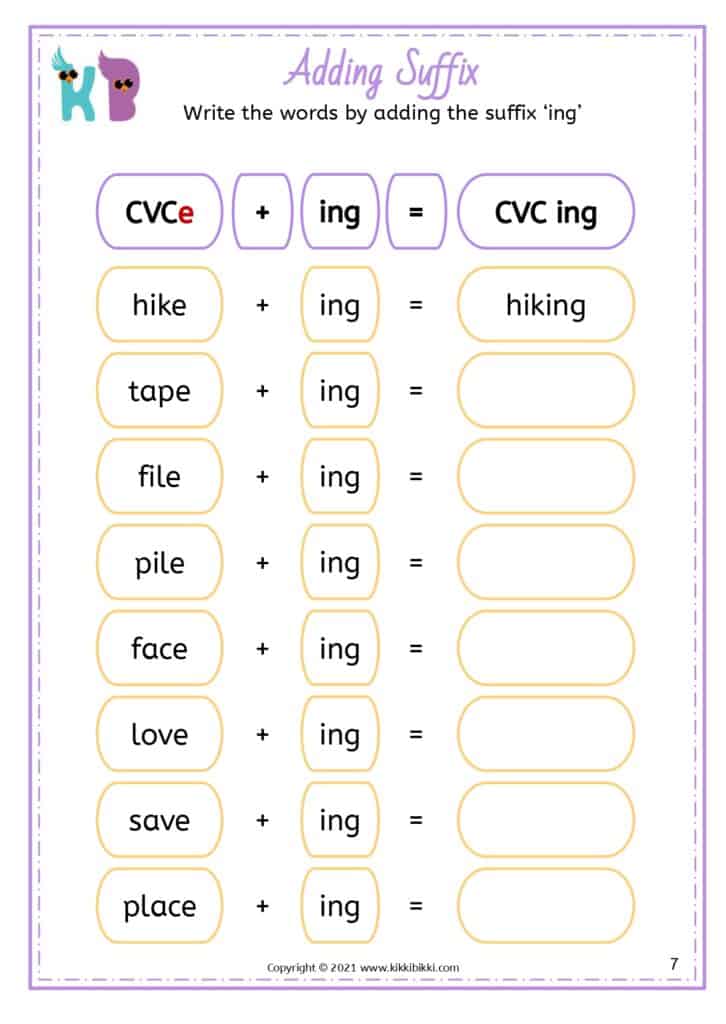 Kindergarten -ing Words Learning Worksheet