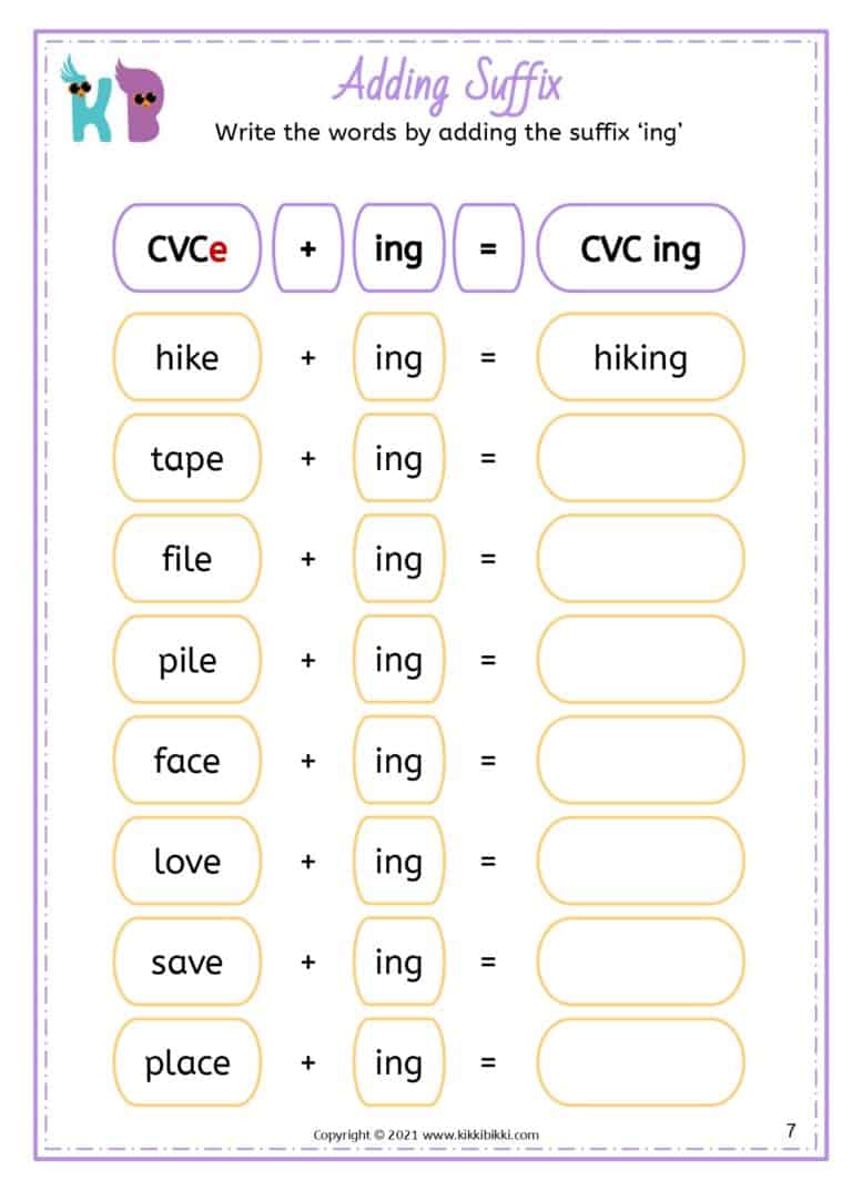 Kindergarten -ing Words Learning Worksheet
