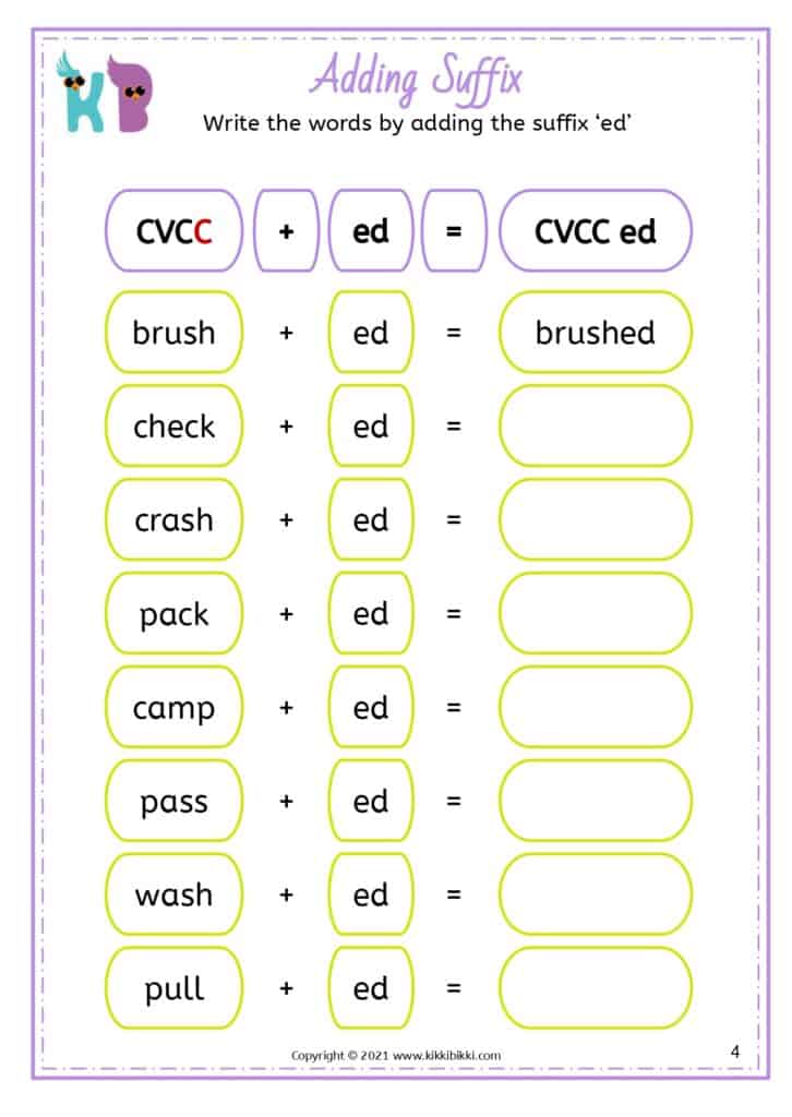 Learning Worksheet about -ed Words