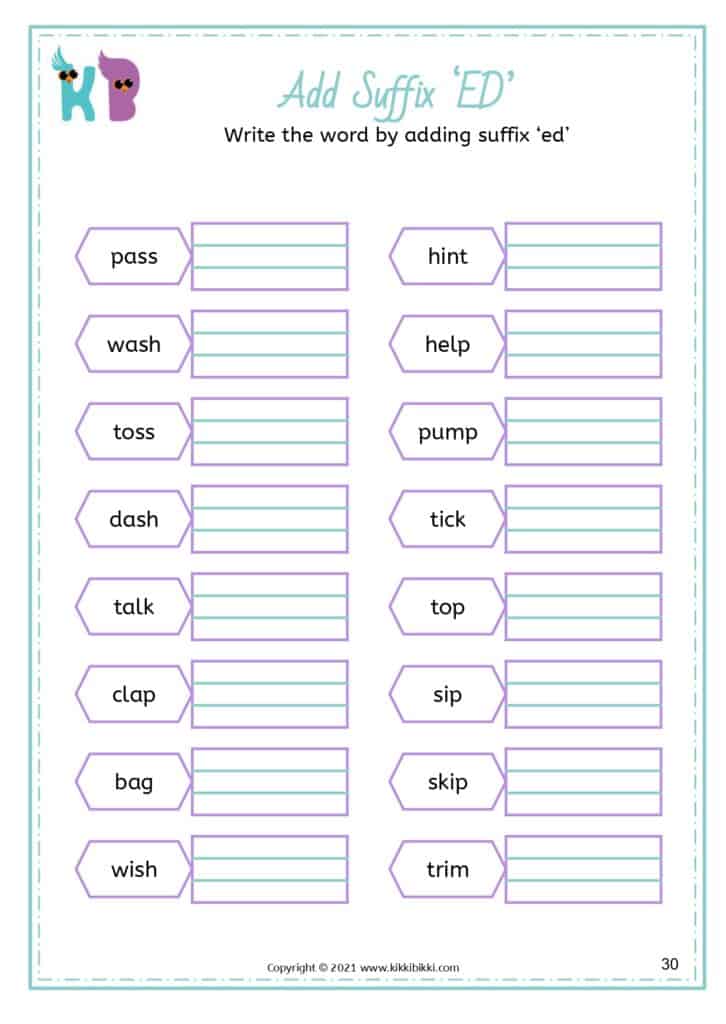 Learning Worksheets for -ed Words