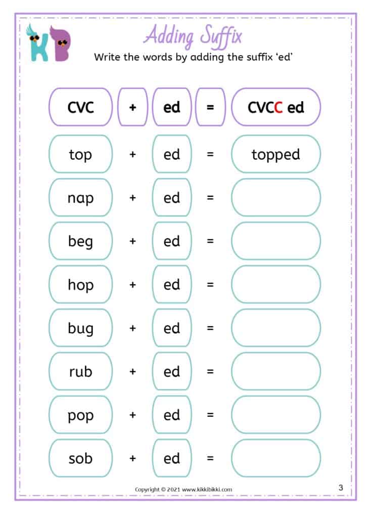 Kindergarten -ed Words Learning Worksheet