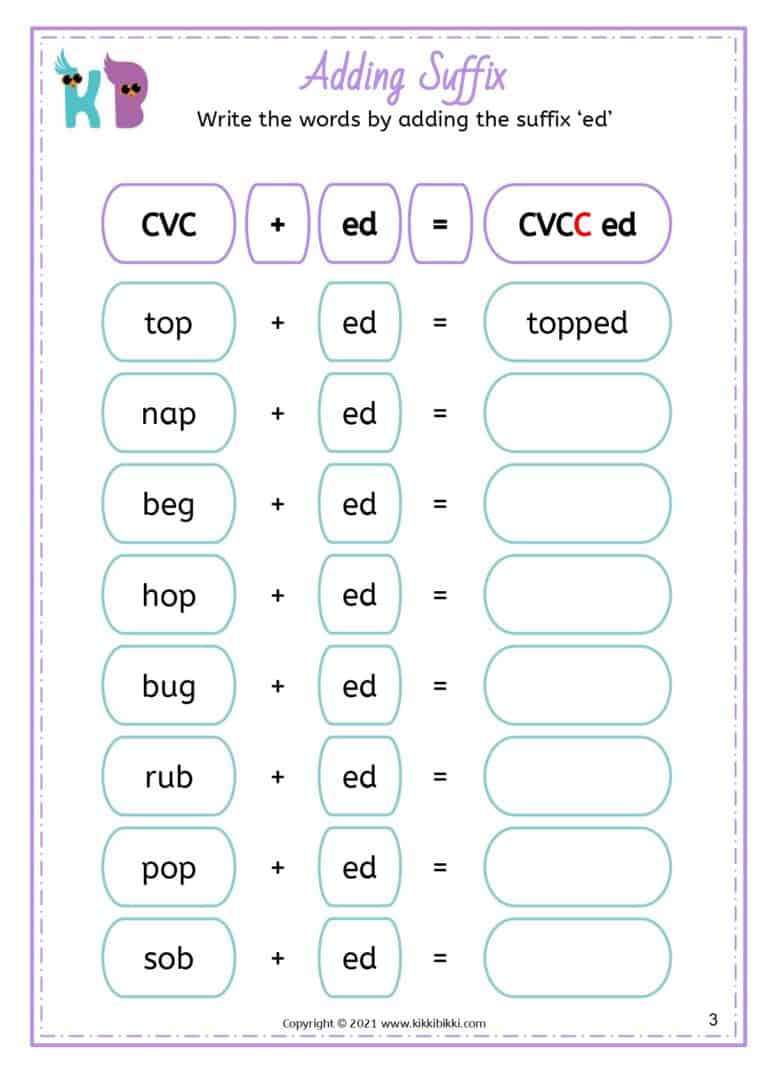 Kindergarten -ed Words Learning Worksheet