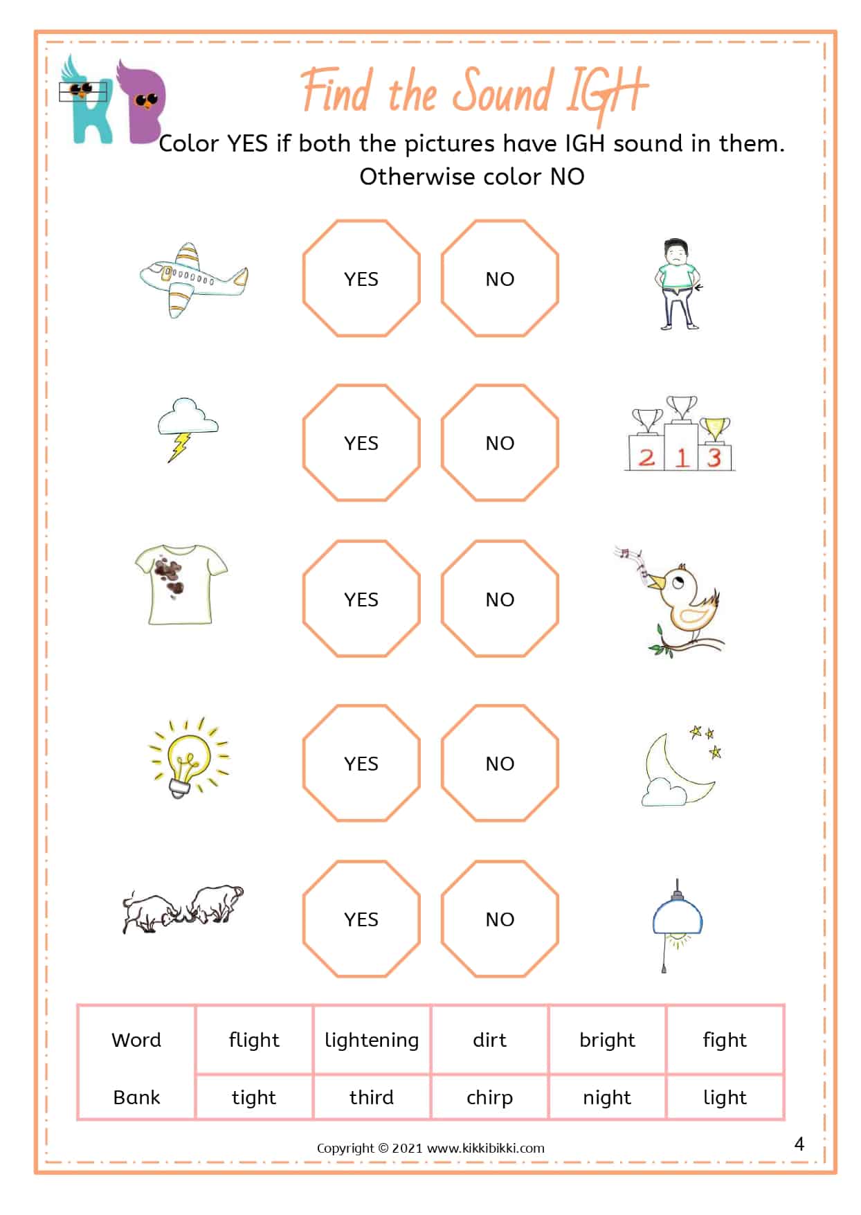 Learn to Spell igh Words - Free Phonics Worksheets - KikkiBikki
