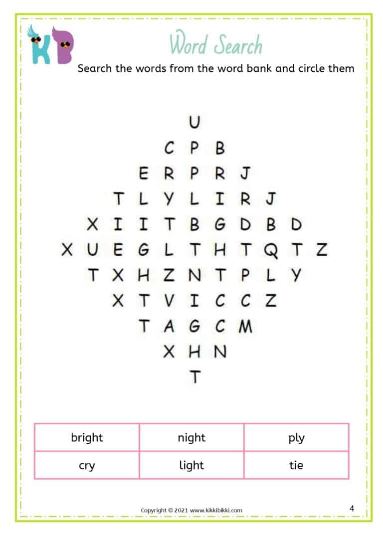 Free Printable: IE, IGH, Y Words Worksheet