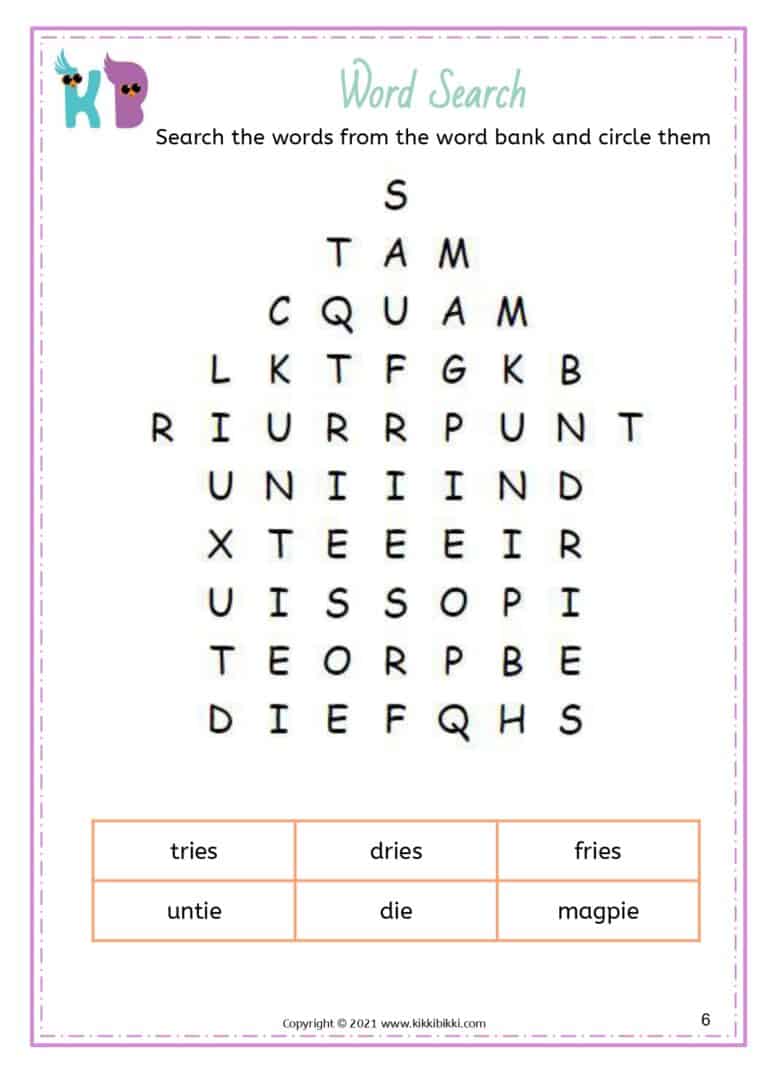 Kindergarten Learning: IE, IGH, Y Words