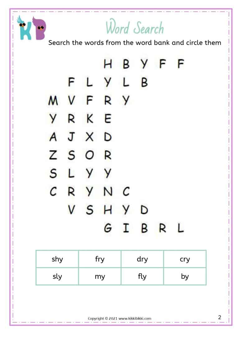 IE, IGH, Y Words Worksheet Image