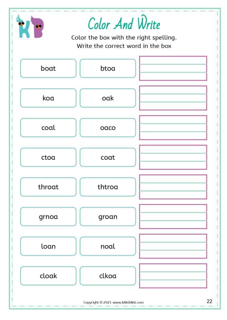 Phonics Learning: Alternative Sounds OA OW OE OL Words