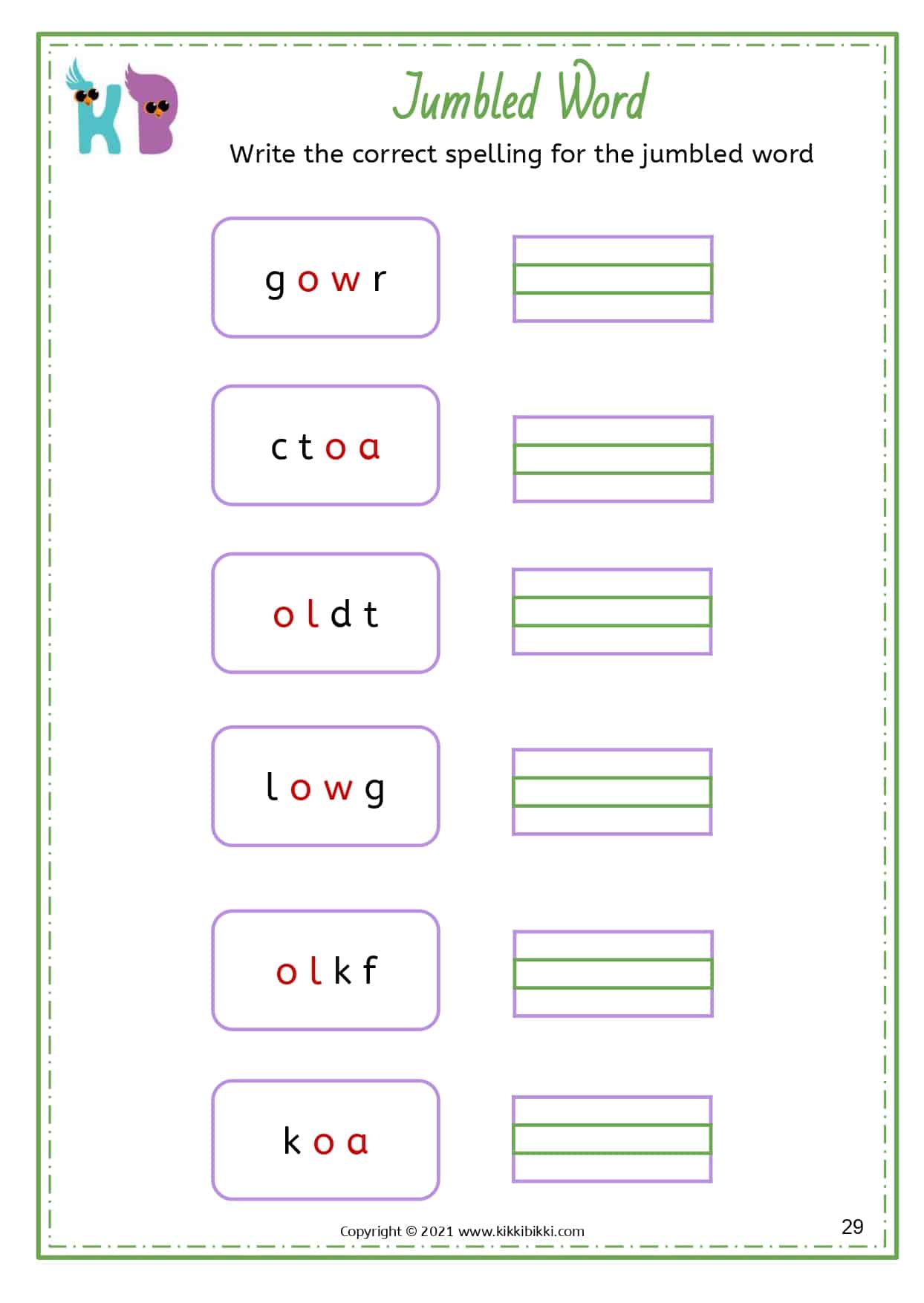 Learn to Spell oa, ow, oe, ol Words - Free Printable Worksheets