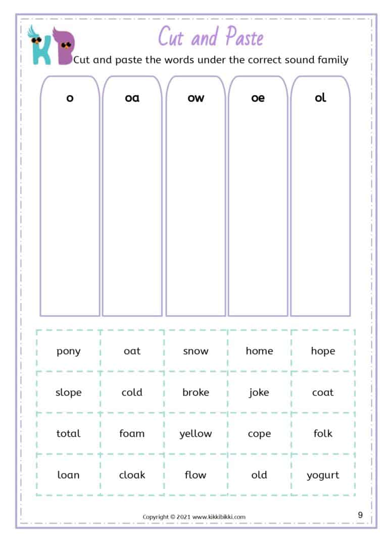 Homeschooling Worksheet: Alternative Sounds OA OW OE OL Words