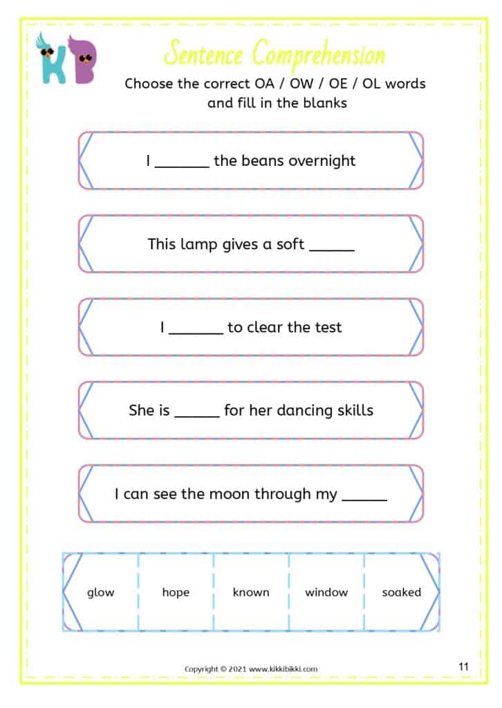Kindergarten Spelling: Sound Family oa ow oe ol